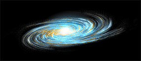 A galaxy exercise where mu universe is blue and gold colors speckled throughout.